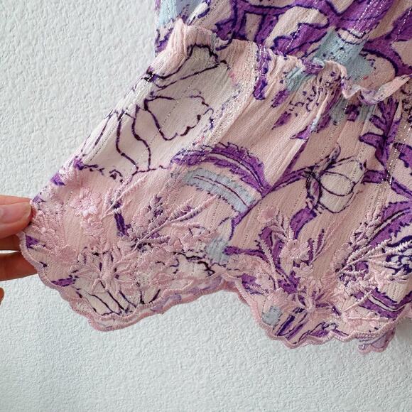 Hemant & Nandita Asia Ruffle Tassel Mini Dress Purple Floral Size Small - Picture 5 of 9